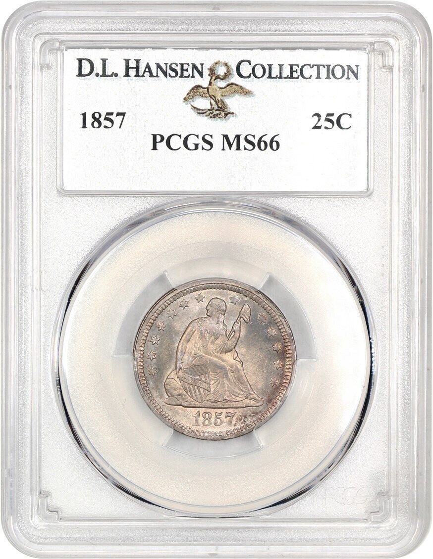 1857 25c PCGS MS66 ex: D.L. Hansen