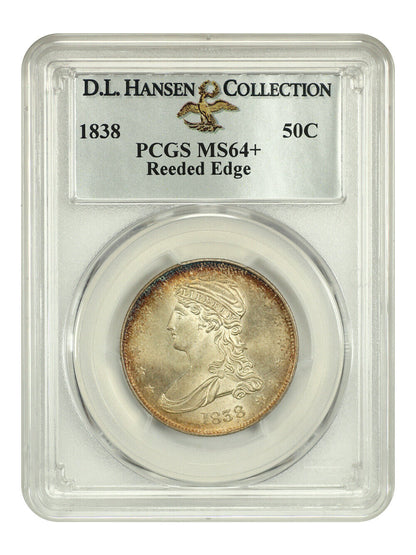 1838 50C PCGS MS64+ (Reeded Edge) ex: D.L. Hansen - Capped Bust Half Dollar