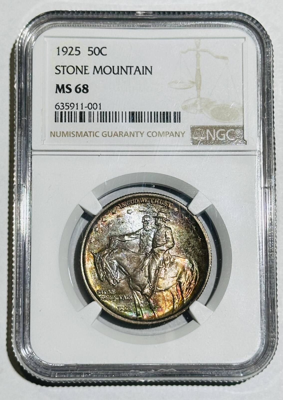 1925 P Classic Commem Stone Mountain NGC MS-68 STONE MOUNTAIN Rainbow Toning