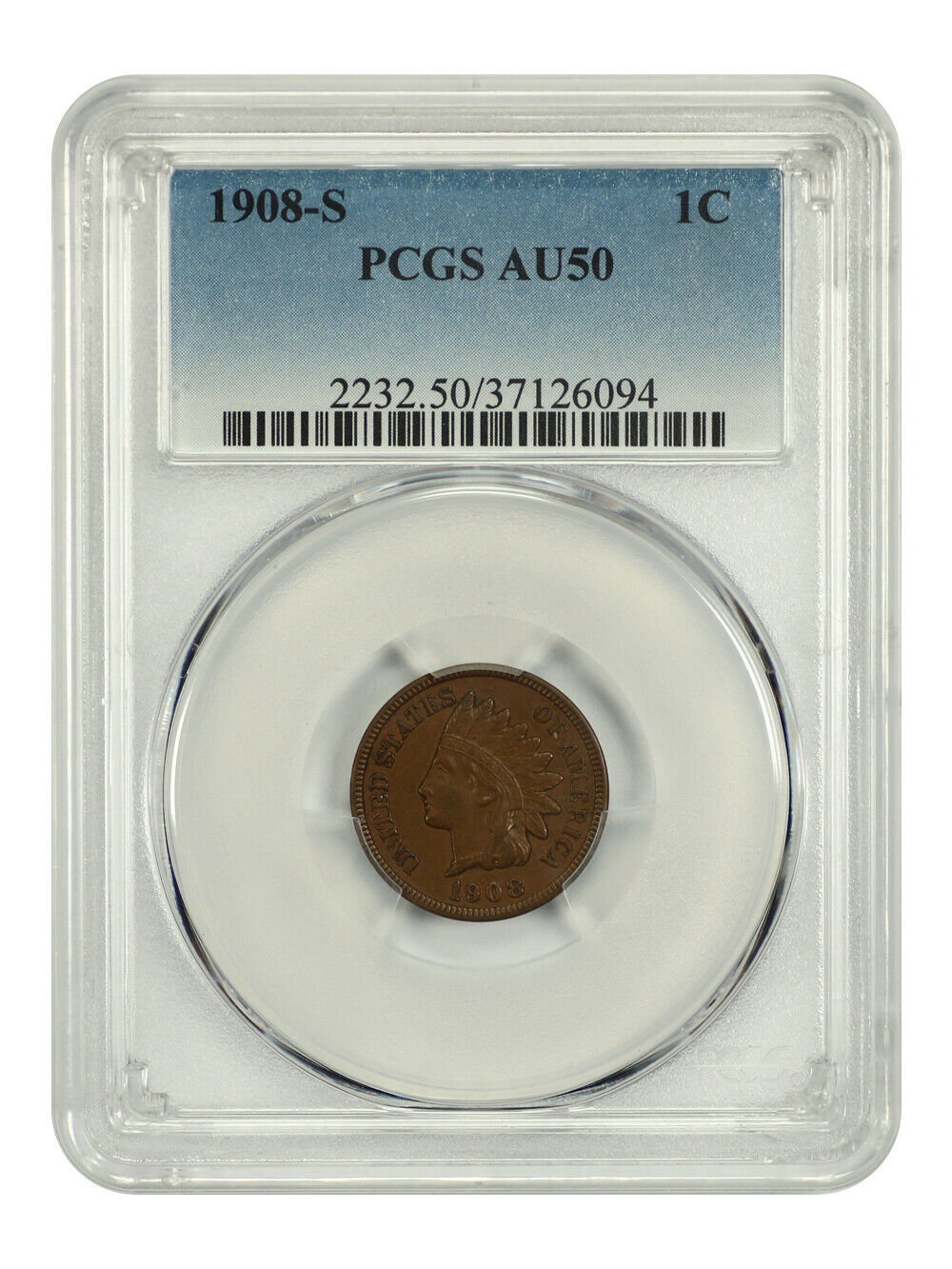 1908-S 1C PCGS AU50 - Indian Cent - Key S-Mint