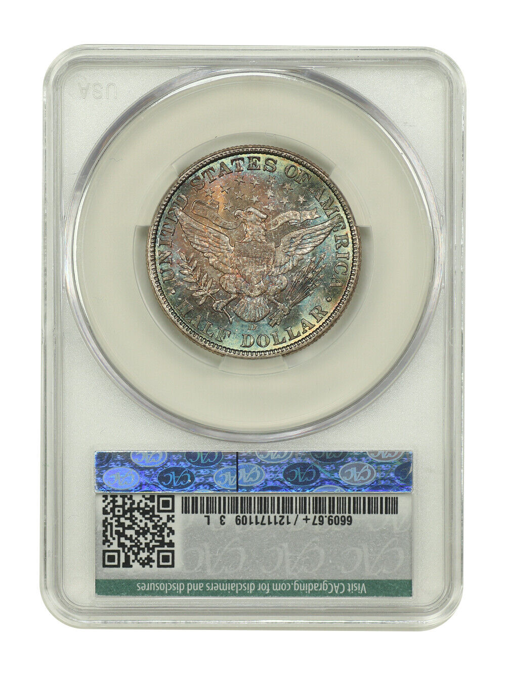 1907-D 50C CACG MS67+ ex: D.L. Hansen - Barber Half Dollar