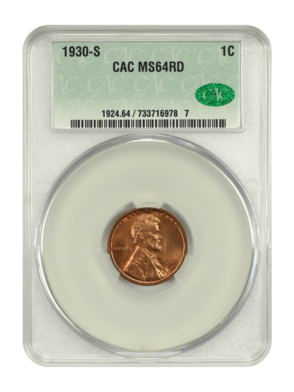 1930-S 1C CACG MS64RD - Lincoln Cent (Wheat Reverse)