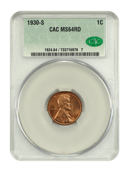 1930-S 1C CACG MS64RD - Lincoln Cent (Wheat Reverse)