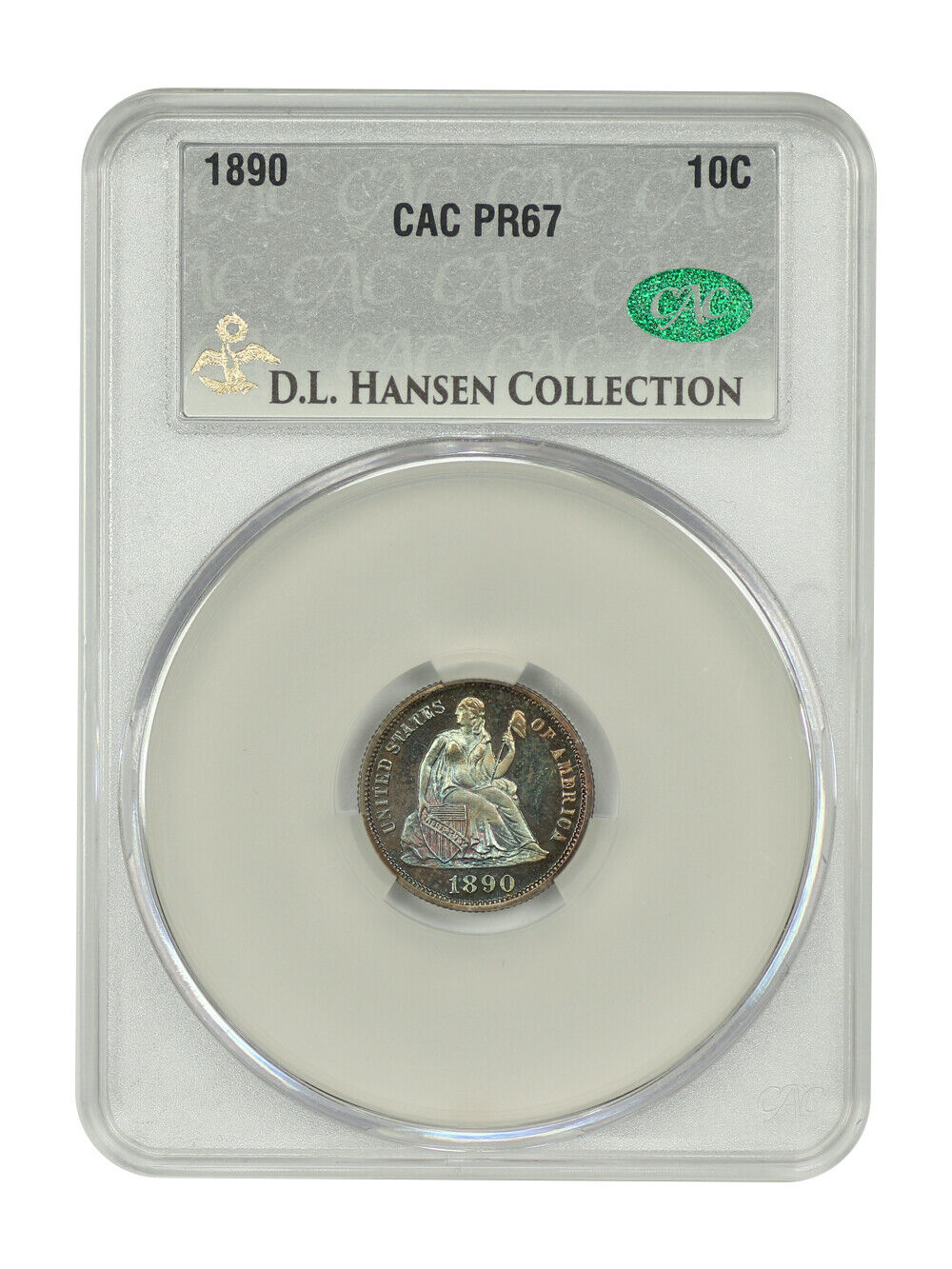 1890 10C CACG PR67 ex: D.L. Hansen - Liberty Seated Dime