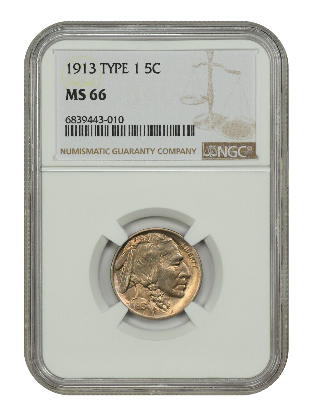 1913 5C Type 1 NGC MS66 - Buffalo Nickel - Popular One Year Type Coin