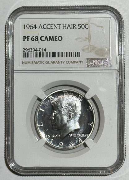 1964 P Half Dollars Kennedy NGC PF-68 CAMEO ACCENT HAIR