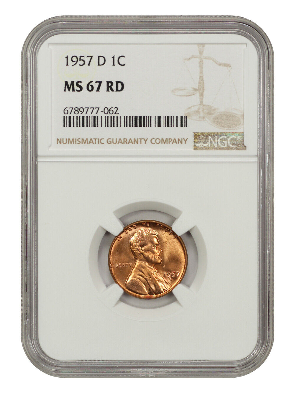 1957-D 1C NGC MS67RD