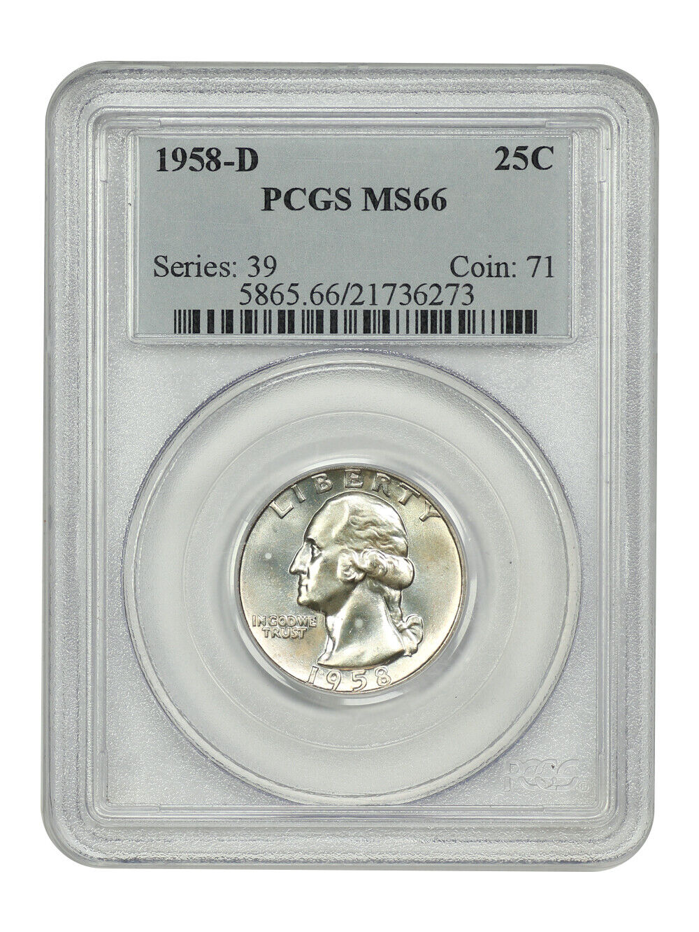 1958-D 25C PCGS MS66 - Washington Quarter