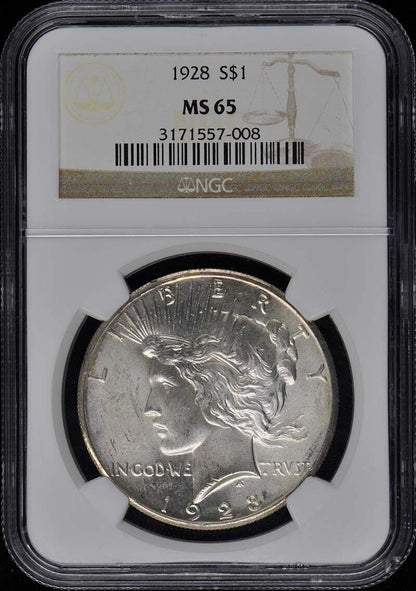 1928 Peace Dollar S$1 NGC MS65