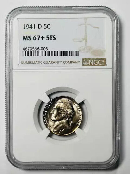 1941 D Nickel Jefferson NGC MS-67+ 5 FS