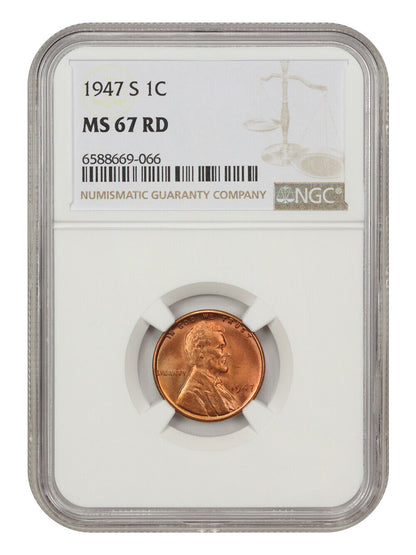 1947-S 1c NGC MS67 RD