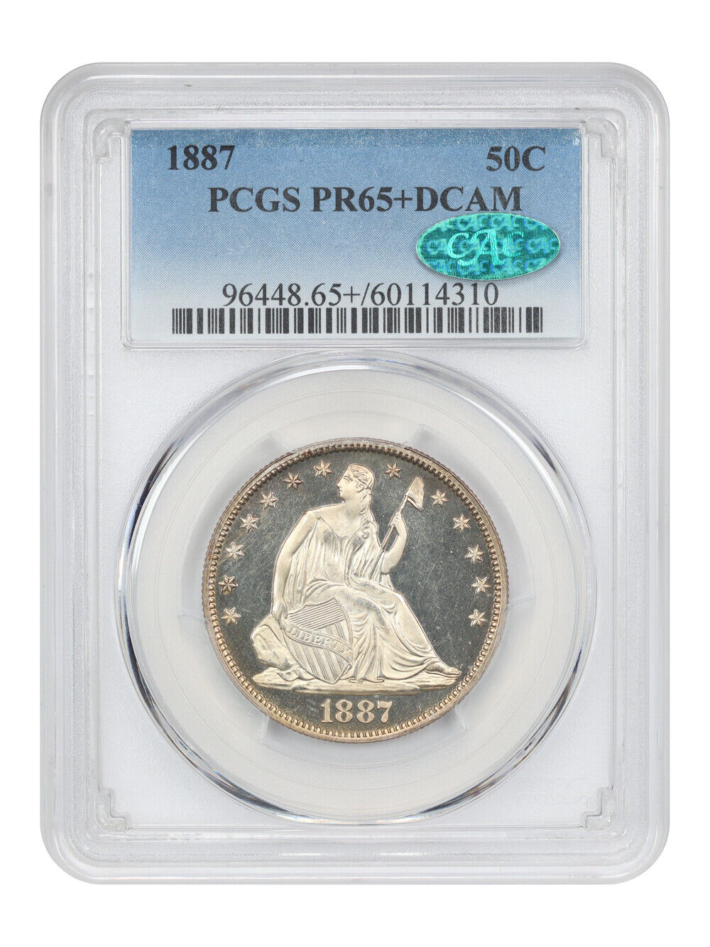 1887 50C PCGS/CAC PR65+DCAM