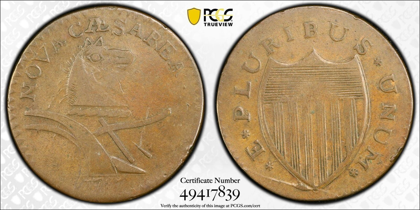 1787 New Jersey Coppers - Copper PCGS XF-40 BN Lg Plan, Plain Shld Maris 6-D