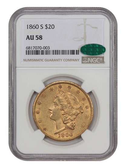 1860-S $20 NGC/CAC AU58 - Liberty Head $20