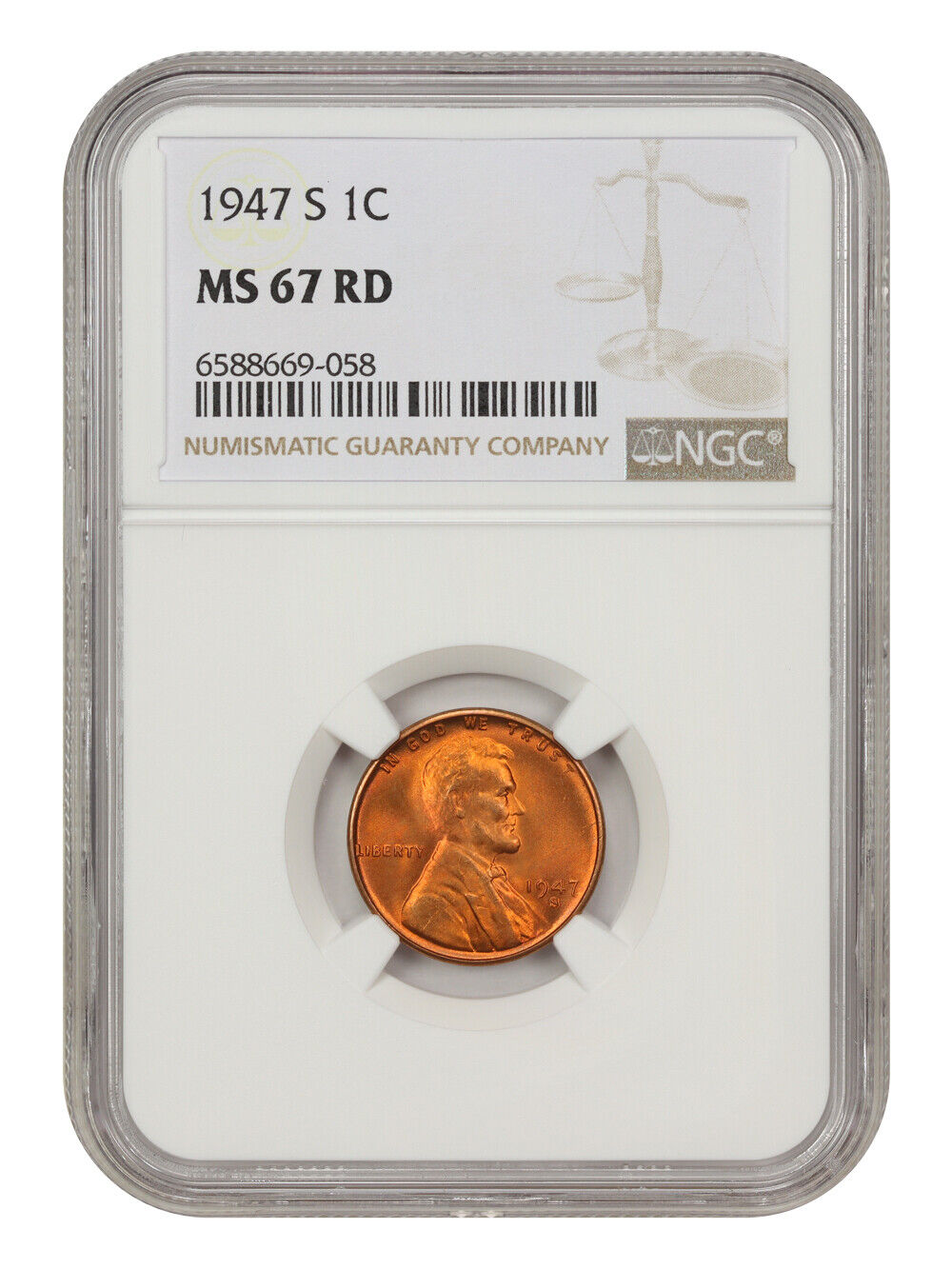 1947-S 1c NGC MS67 RD