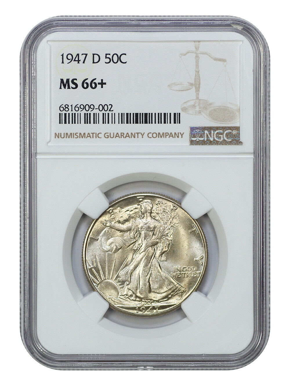 1947-D 50C NGC MS66+ - Walking Liberty Half Dollar