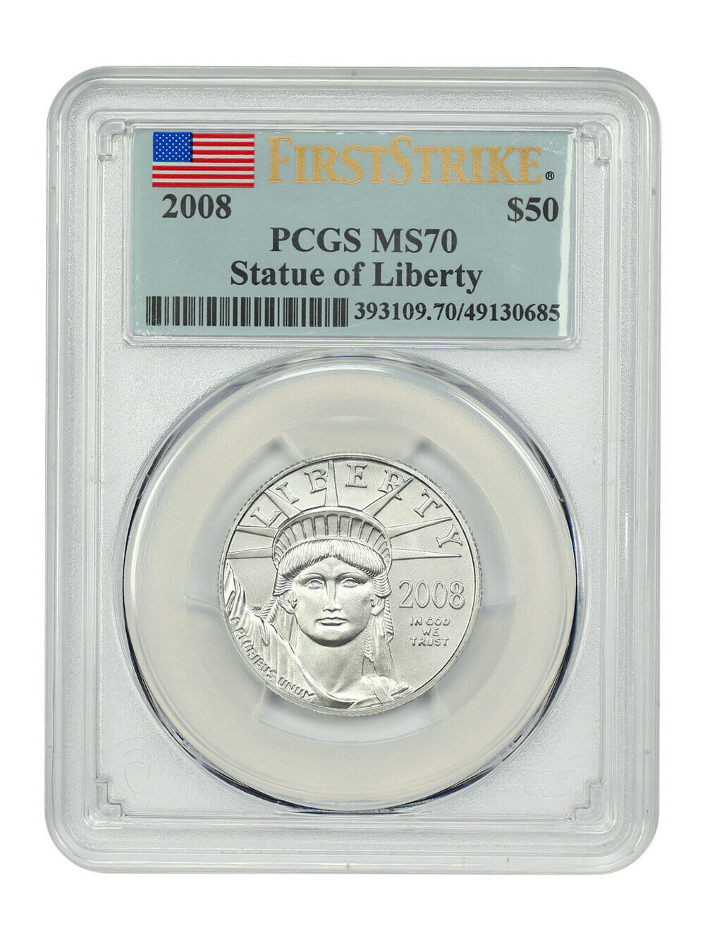 2008 $50 Statue of Liberty PCGS MS70 (First Strike) - $50 Platinum Eagles