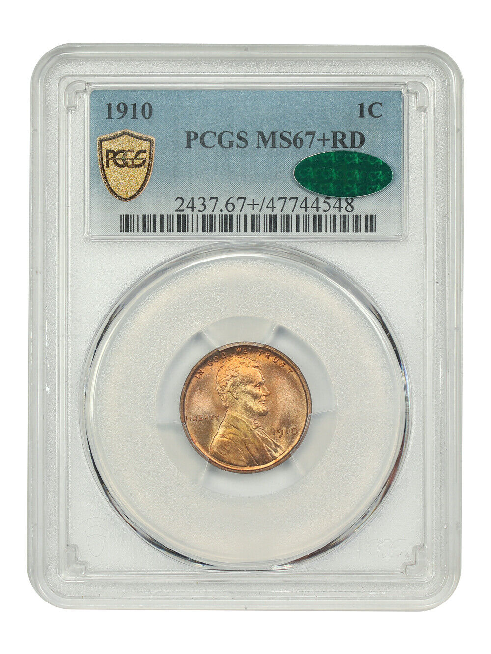 1910 1C PCGS/CAC MS67+RD - Lincoln Cent (Wheat Reverse) - Tough in RD