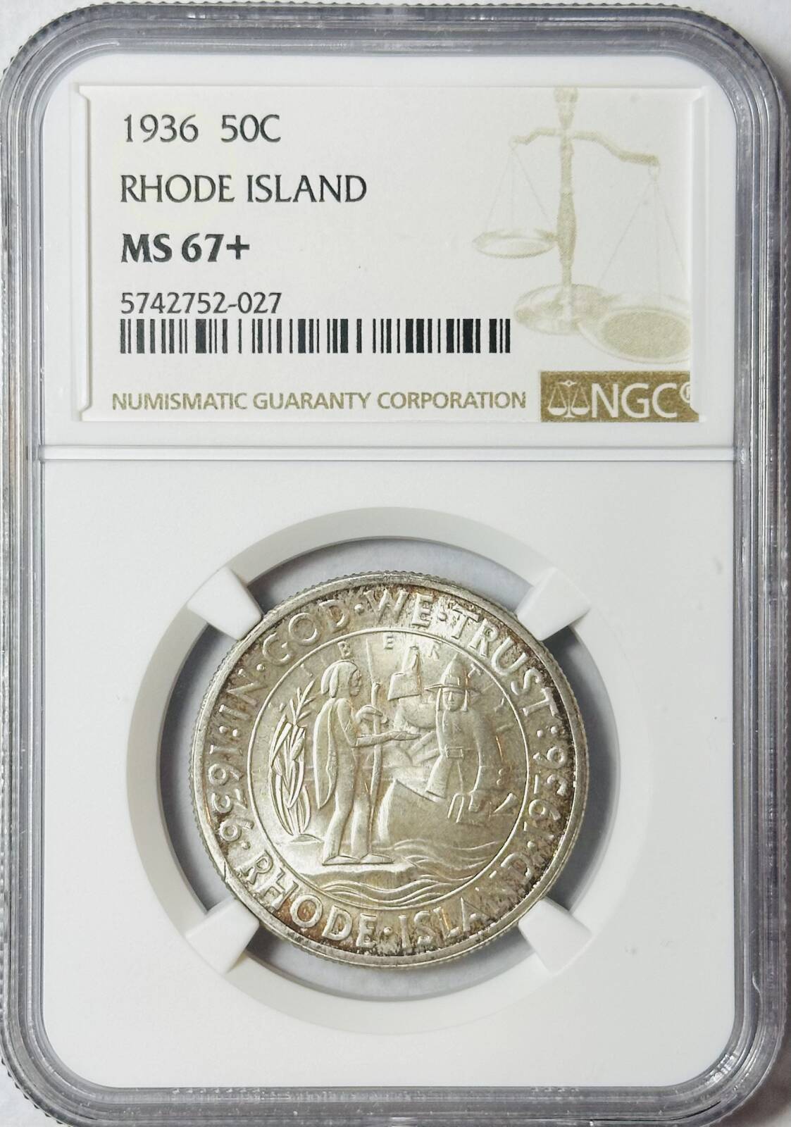 1936 P Rhode Island Commemorative NGC MS-67+ RHODE ISLAND