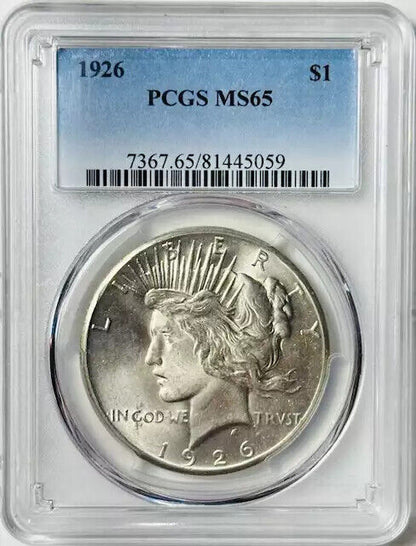 1926 P Peace Dollar PCGS MS-65 White Coin!