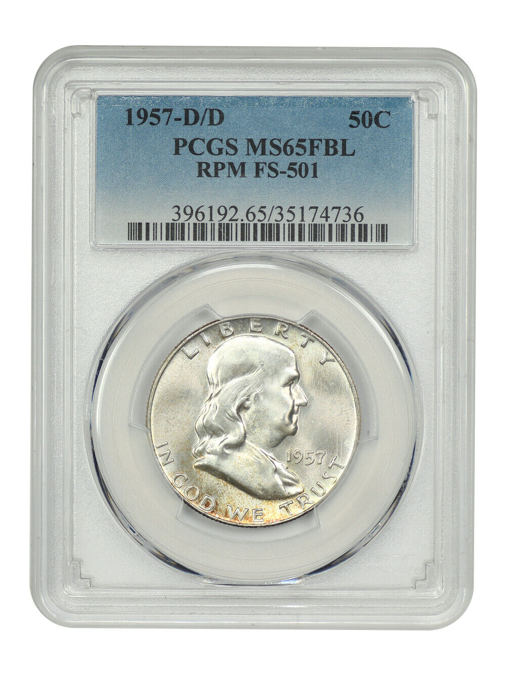 1957-D/D 50C RPM FS-501 PCGS MS65FBL - Franklin Half Dollar