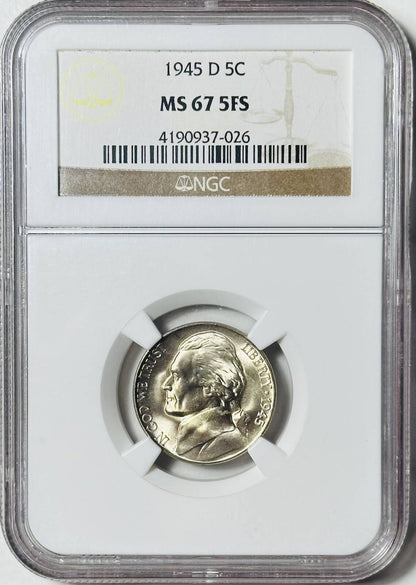 1945 D Nickel Jefferson NGC MS-67 5FS