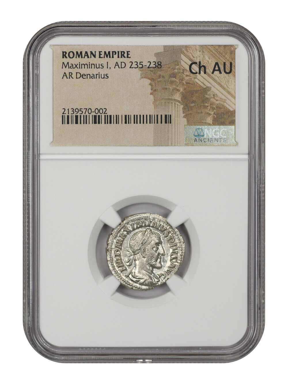 Ancient Roman: Maximinus (AD 235-238) AR Denarius NGC Choice AU