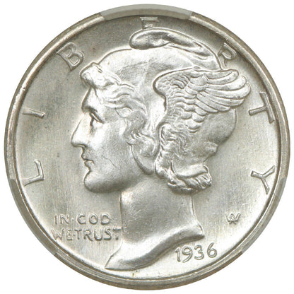 1936-D 10C CACG MS67+FB ex: D.L. Hansen - Mercury Dime