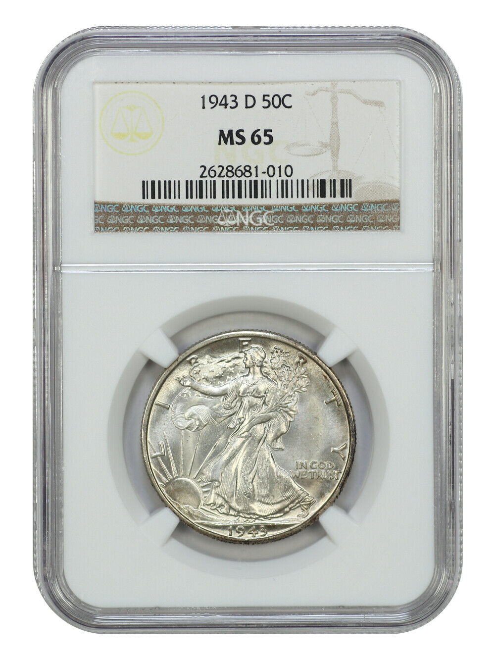 1943-D 50C NGC MS65 - Walking Liberty Half Dollar