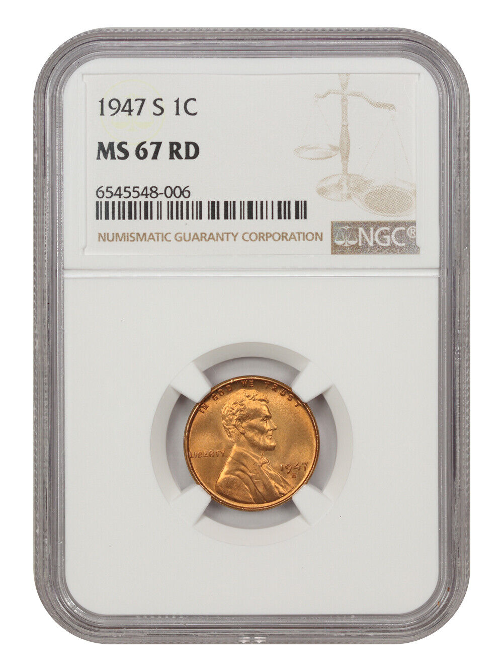 1947-S 1C NGC MS67RD