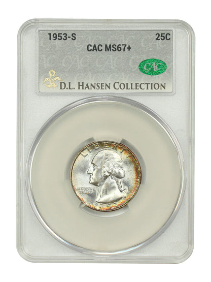 1953-S 25C CACG MS67+ ex: D.L. Hansen - Washington Quarter - Fantastic Gem