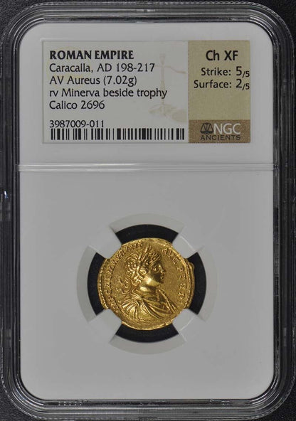 Caracalla, AD 198-217 ROMAN EMPIRE AV Aureus NGC XF45