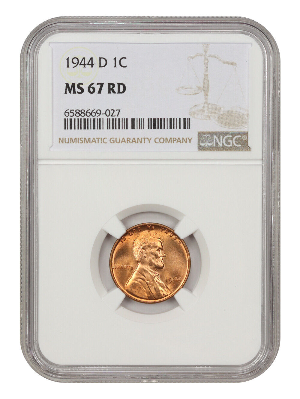 1944-D 1c NGC MS67 RD