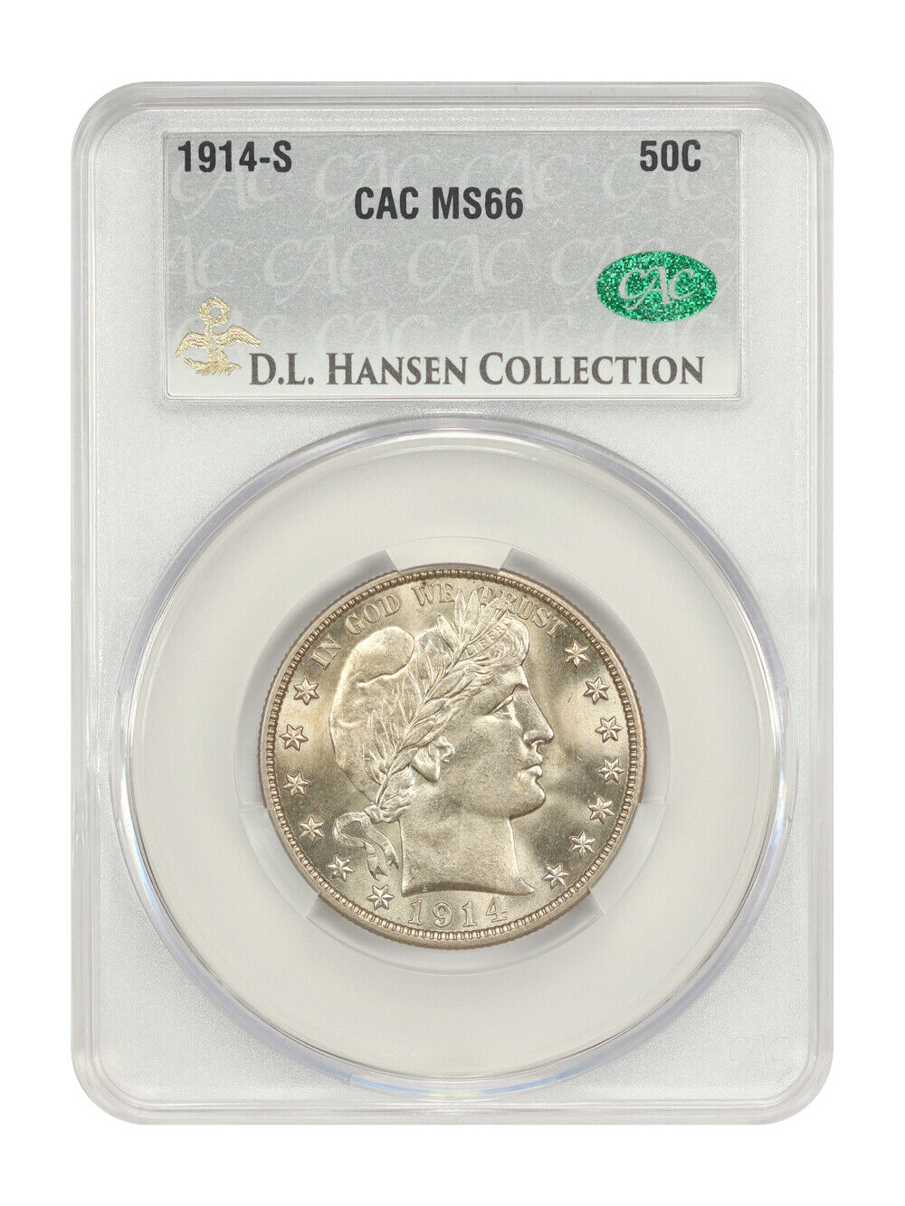 1914-S 50C CACG MS66 ex: D.L. Hansen - Barber Half Dollar