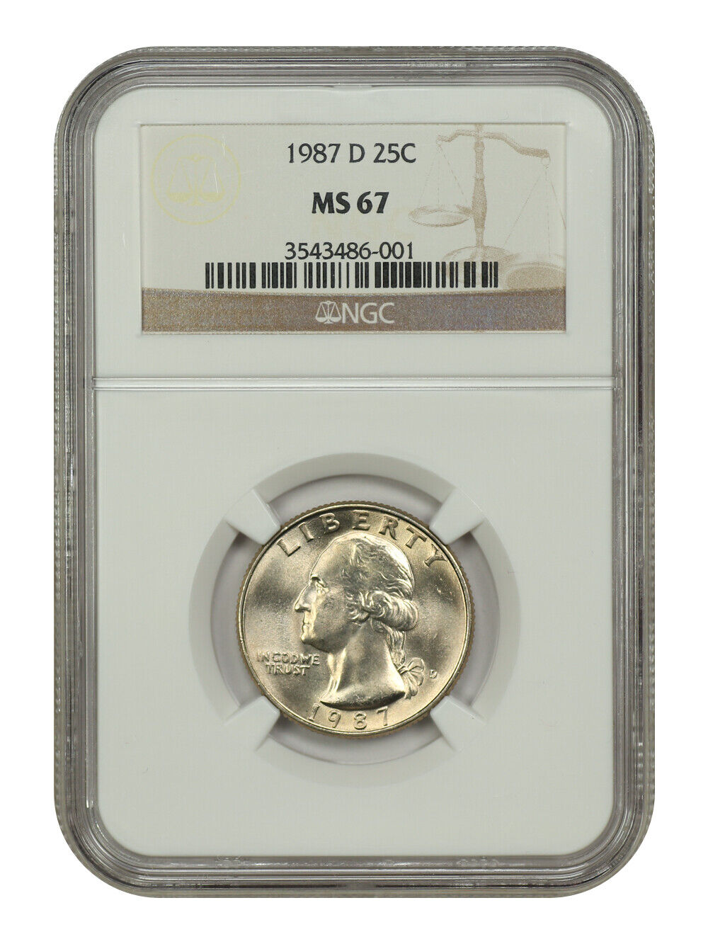 1987-D 25C NGC MS67 - Washington Quarter