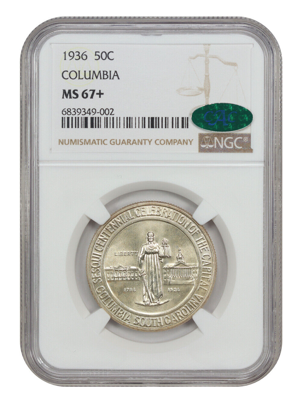 1936 50C Columbia NGC/CAC MS67+ - Classic Silver Commemorative