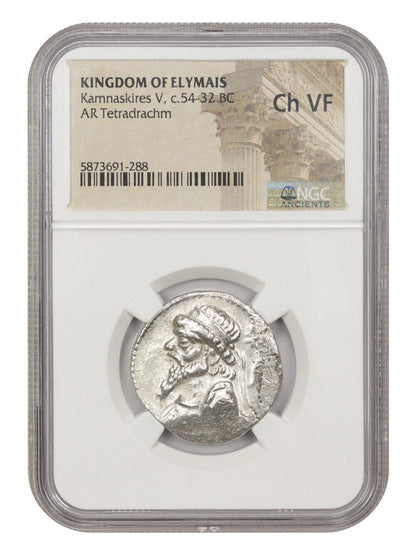 Ancient Greek: Kamnaskires V (c.54-32 BC) AR Tetradrachm NGC Choice VF (Elymais)