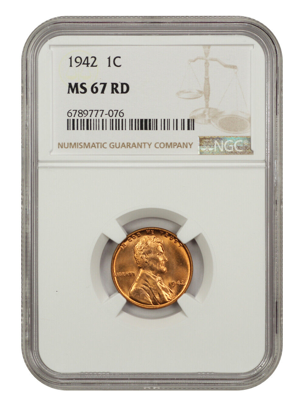 1942 1C NGC MS67RD