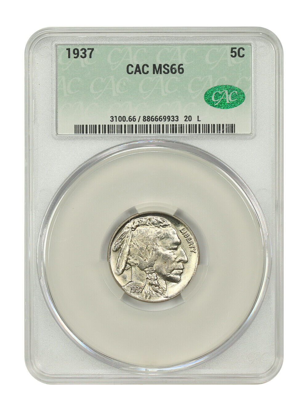 1937 5C CACG MS66 - Buffalo Nickel