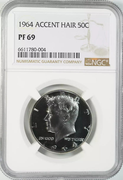 1964 PROOF KENNEDY HALF DOLLAR 50C NGC CERTIFIED PF 69 ACCENT HAIR (004)