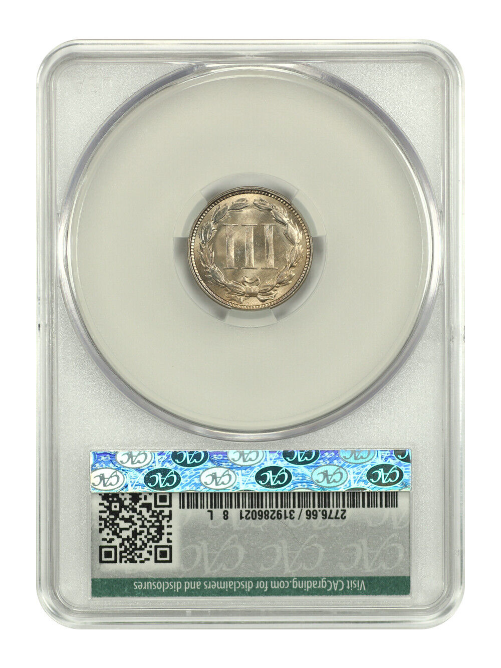 1873 3CN CACG MS66 (Open 3) ex: D.L. Hansen - Three Cent Nickel