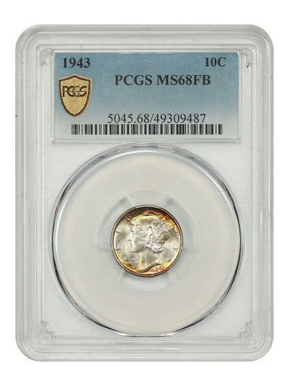 1943 10C PCGS MS68FB - Mercury Dime