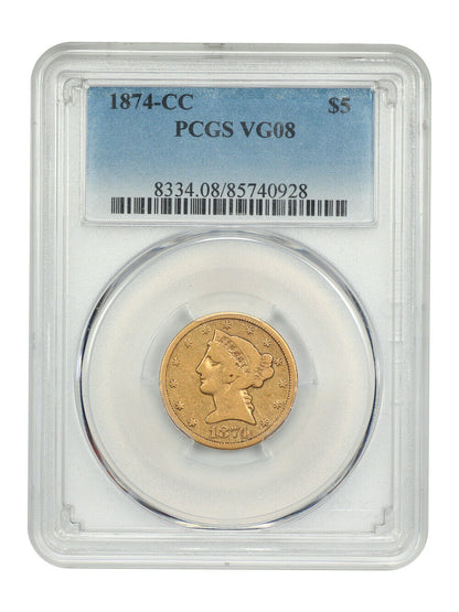 1874-CC $5 PCGS VG08