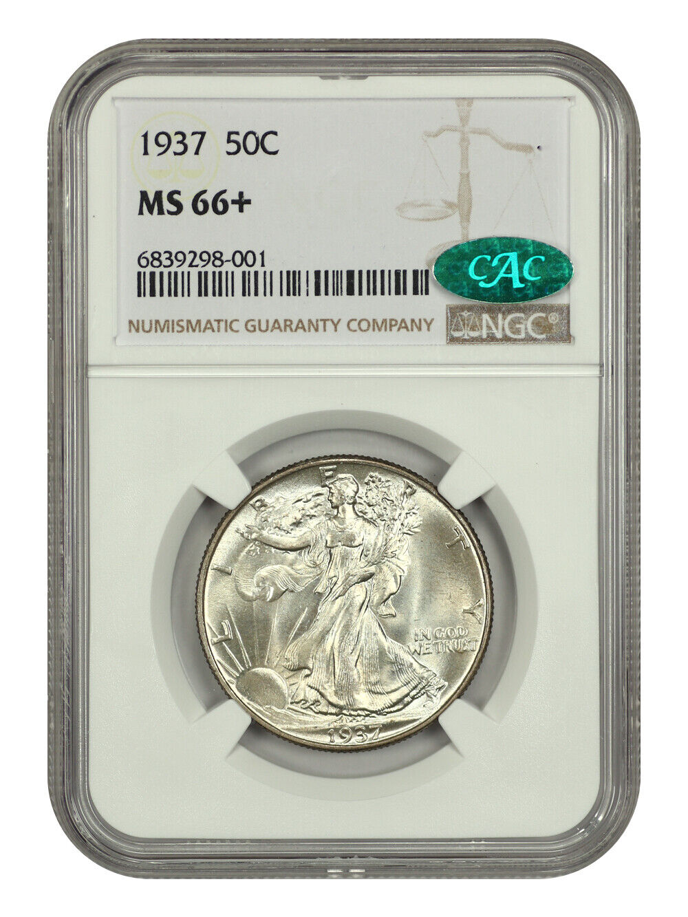 1937 50C NGC/CAC MS66+ - Walking Liberty Half Dollar