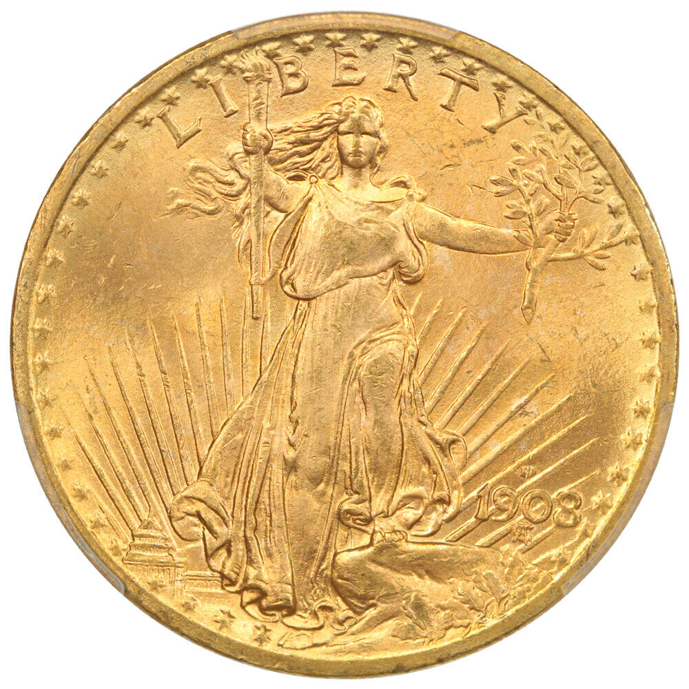 1908-D $20 PCGS MS65 (No Motto) ex: D.L. Hansen - St. Gaudens $20