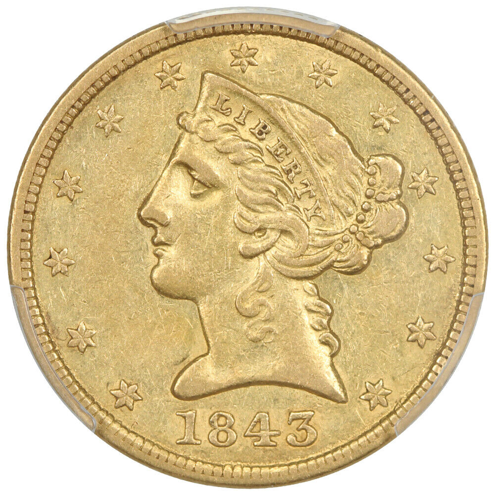 1843 $5 PCGS AU50 - Liberty Head $5