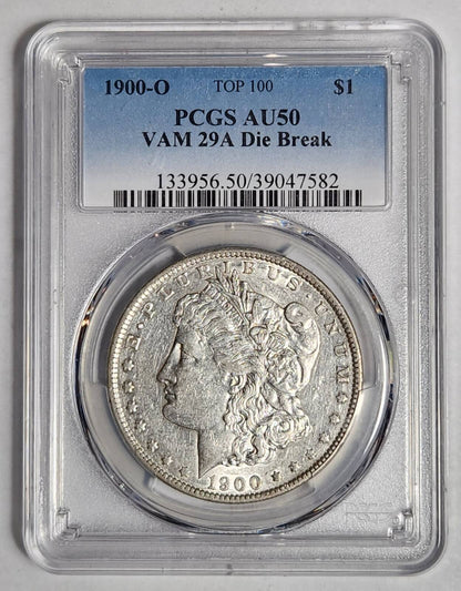 1900 O Morgan Silver Dollar PCGS AU-50 VAM 29A - DIE BREAK - TOP 100