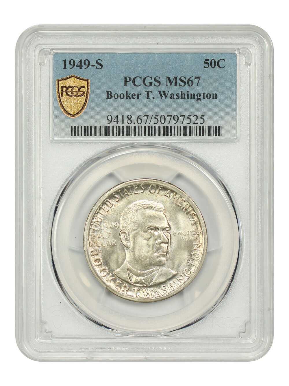 1949-S 50C Booker T. Washington PCGS MS67 - Classic Silver Commemorative