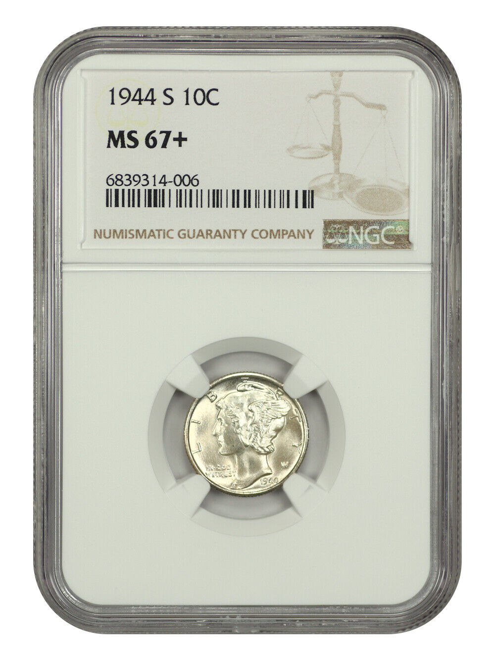 1944-S 10C NGC MS67+ - Mercury Dime