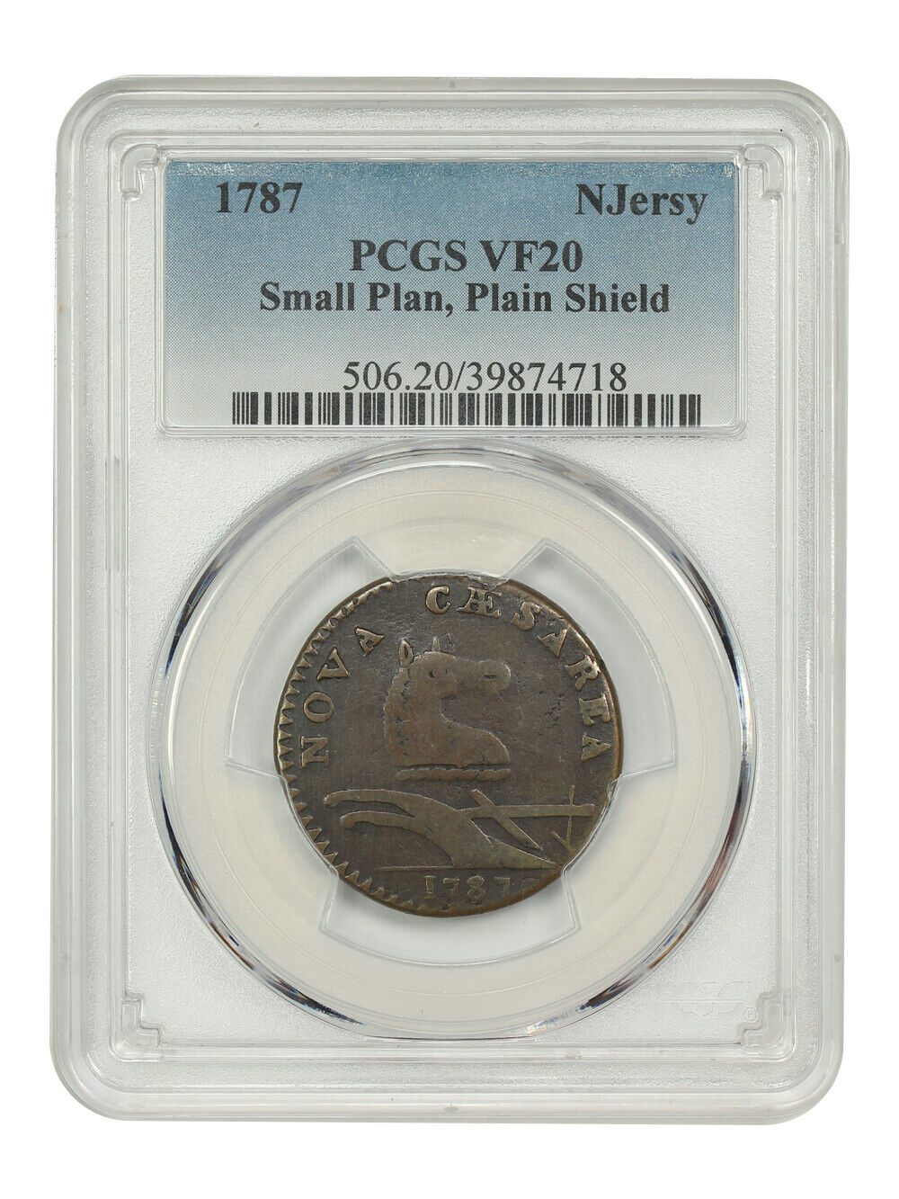 1787 New Jersey PCGS VF20 (Small Planchet, Plain Shield) - Colonials